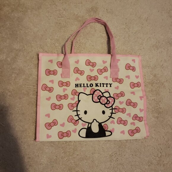 Pink Sanrio Hello Kitty Canvas Zippered Zipper Large Tote Bag - New without tags - Picture 1 of 3
